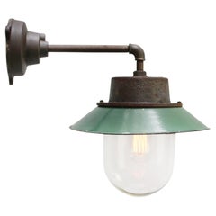 Applique a parete con smalto verde petrolio e vetro trasparente industriale d'epoca