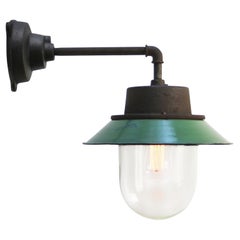 Petrol Green Enamel Vintage Industrial Clear Glass Sconce Wall Light