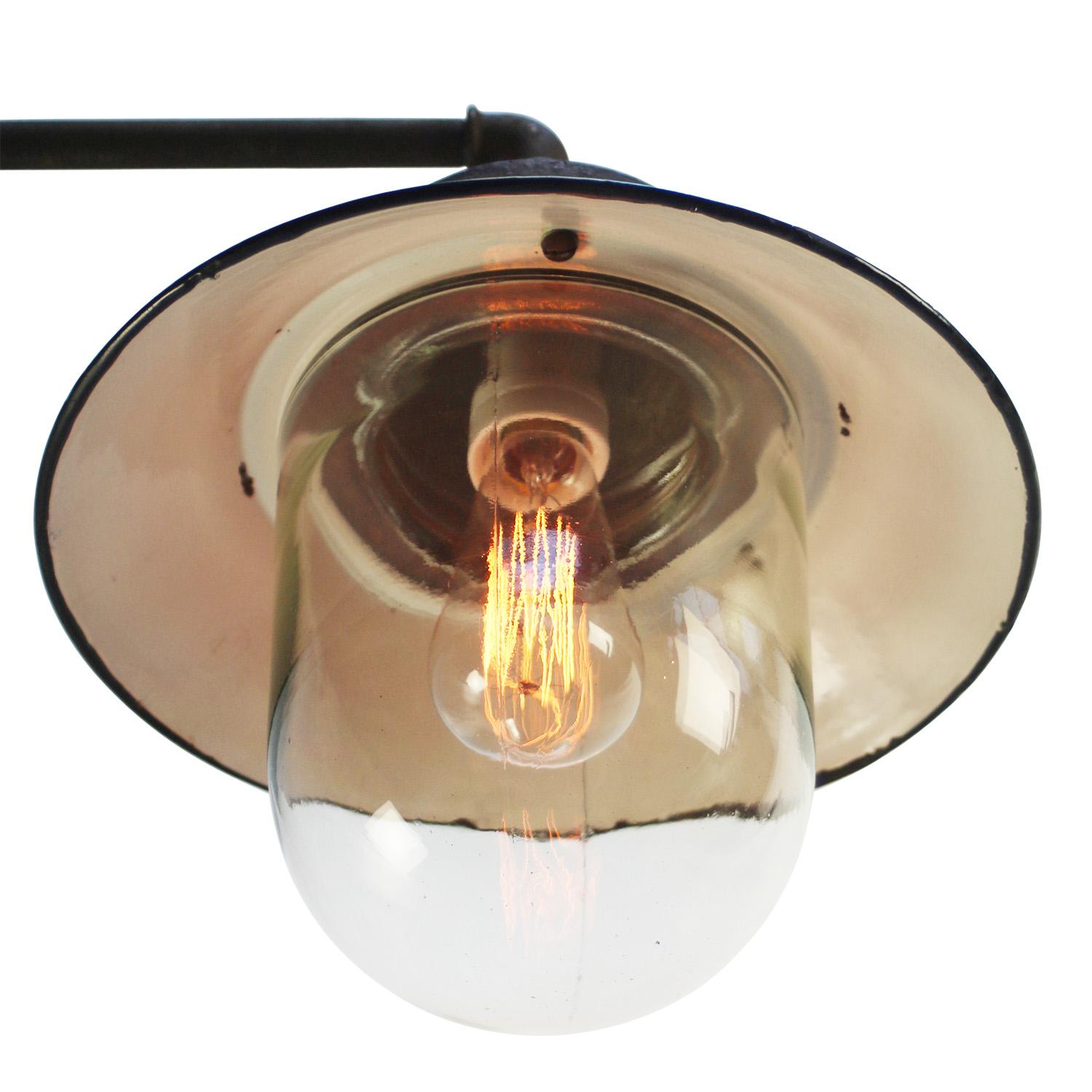 Polish Petrol Green Enamel Vintage Industrial Clear Glass Sconces Wall Lights For Sale