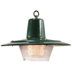 Petrol Green Enamel Vintage Industrial Glass Factory Pendant Lights