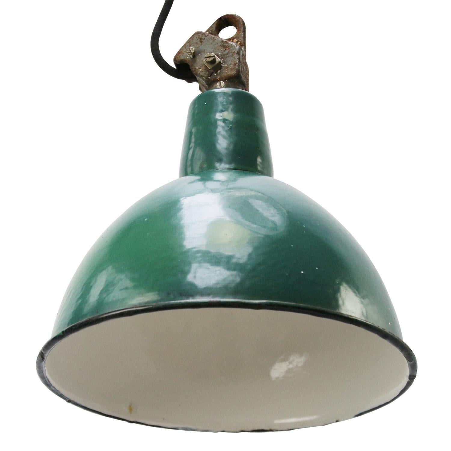 Polish Petrol Green Enamel Vintage Industrial Hanging Lights Pendants