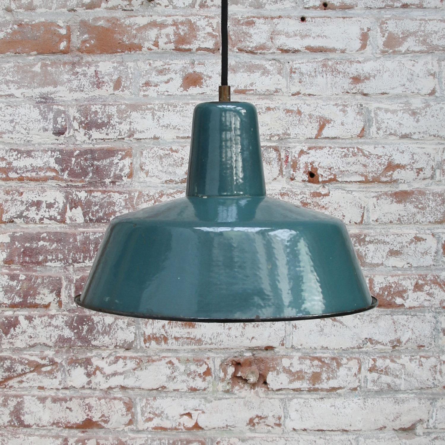 20th Century Petrol Green Enamel Vintage Industrial Pendant Light