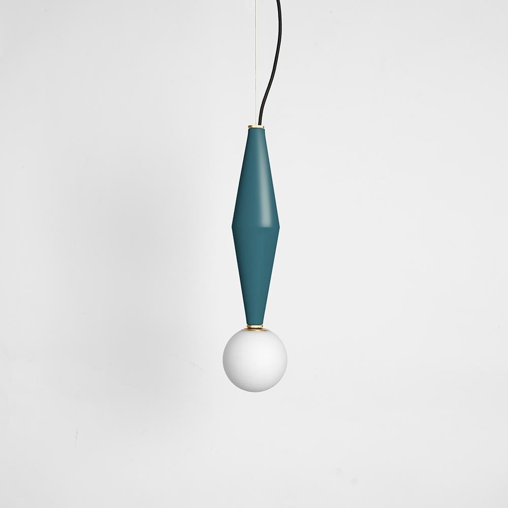 Petrol green Gamma B lamp by Mason Editions.
Dimensions: 12 × 12 × 37 cm
Materials: aluminium and blown opal white glass
Colours: pink, burgundy, light grey, sage green, petrol green, black.
All our lamps can be wired according to each