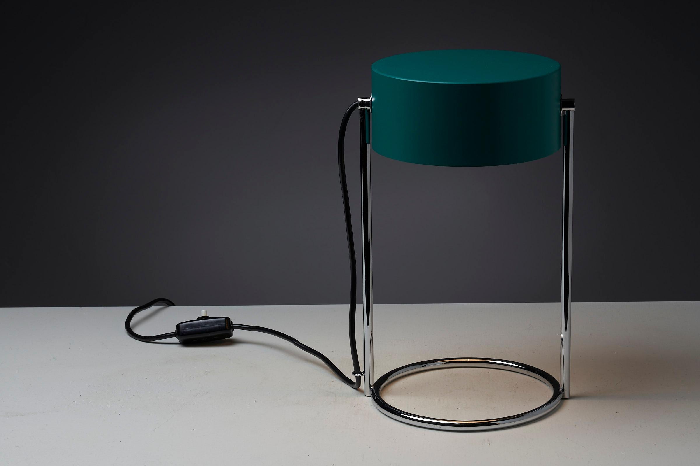 Mid-Century Modern Petrol Green Table Lamp with Chromed Steel Base, Cosack Leuchten For Sale