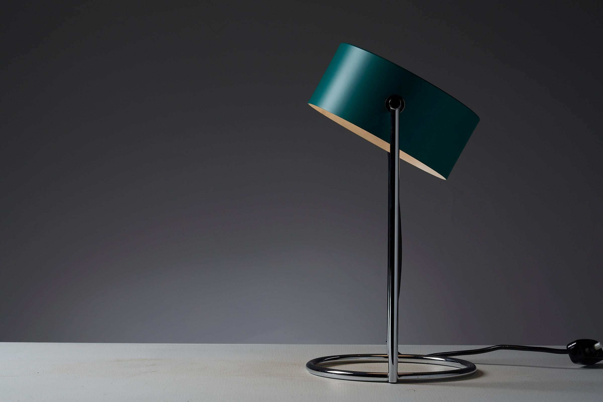 Late 20th Century Petrol Green Table Lamp with Chromed Steel Base, Cosack Leuchten For Sale