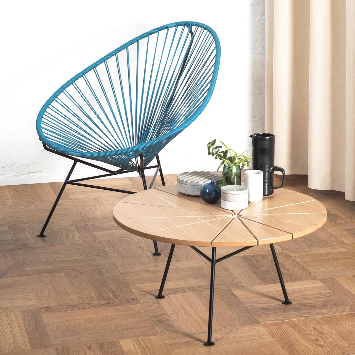 Petroleum Blue Acapulco Chair by OK Design
Dimensions: D 110 x W 79 x H 72 cm.
Materials: Powder-coated metal, PVC cord.

Available with black frame, white frame, or stainless steel frame.
Available in other colors. Please contact us.

The Original