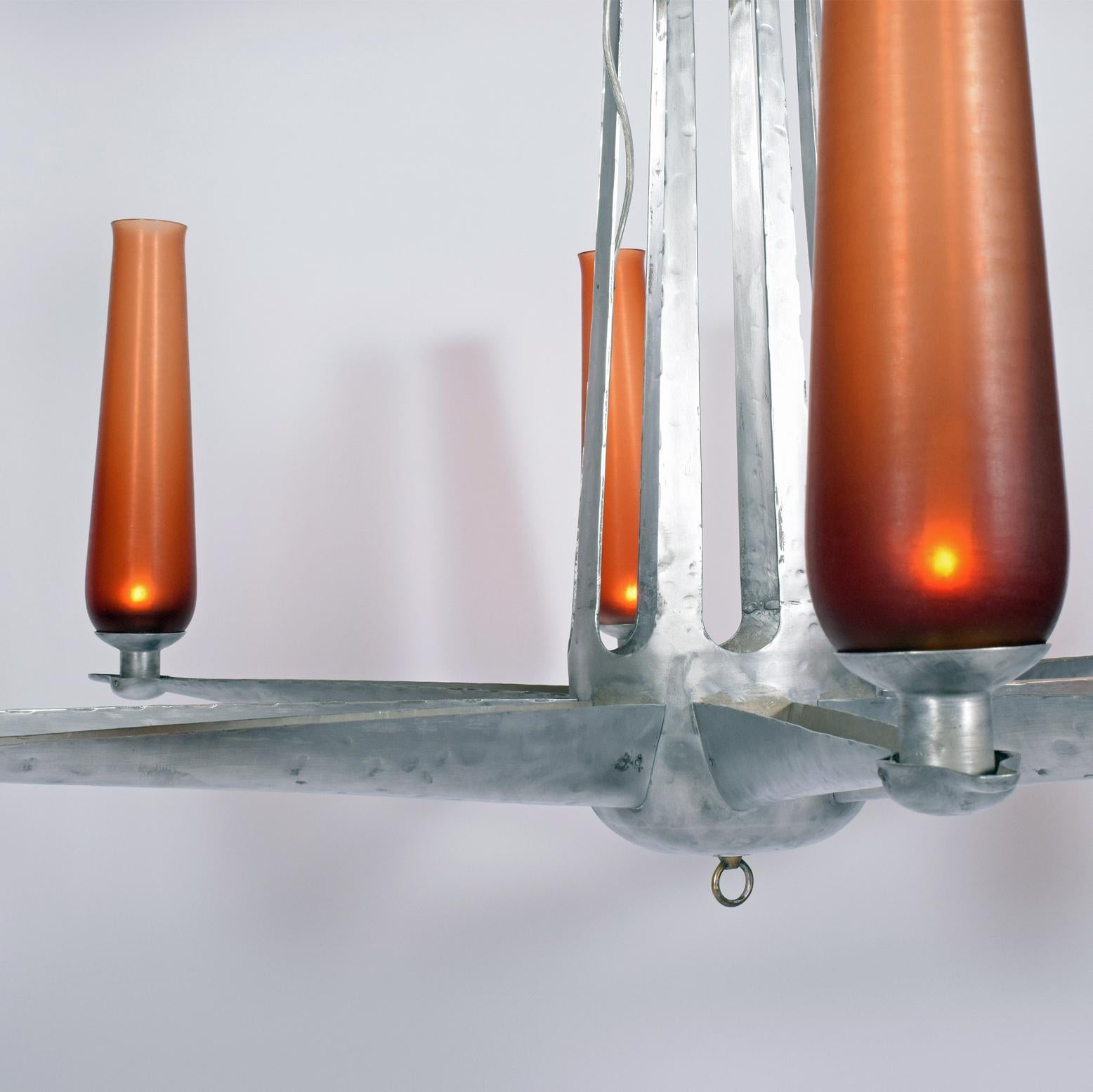 Alluminio Petroleum Club of Houston Raro lampadario Venini Glass in vendita