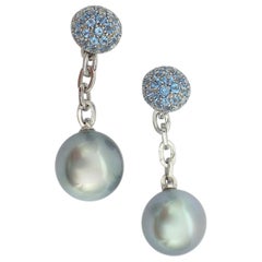 Petronilla Blue Topaz South Sea Pearl 18 Karat Gold Cufflinks Made in Italy