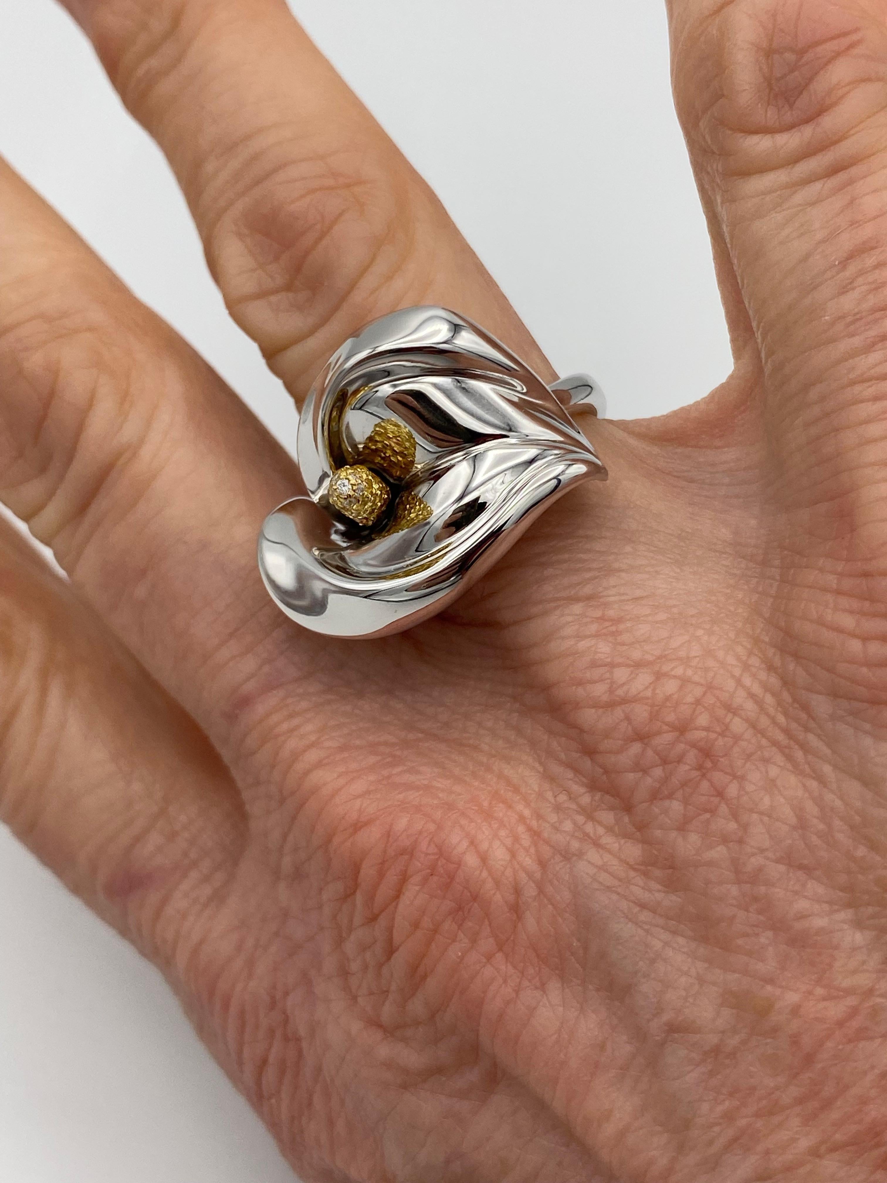 Petronilla Calla White Diamond Yellow Sapphire 18Kt Gold Ring Italian Style For Sale 3