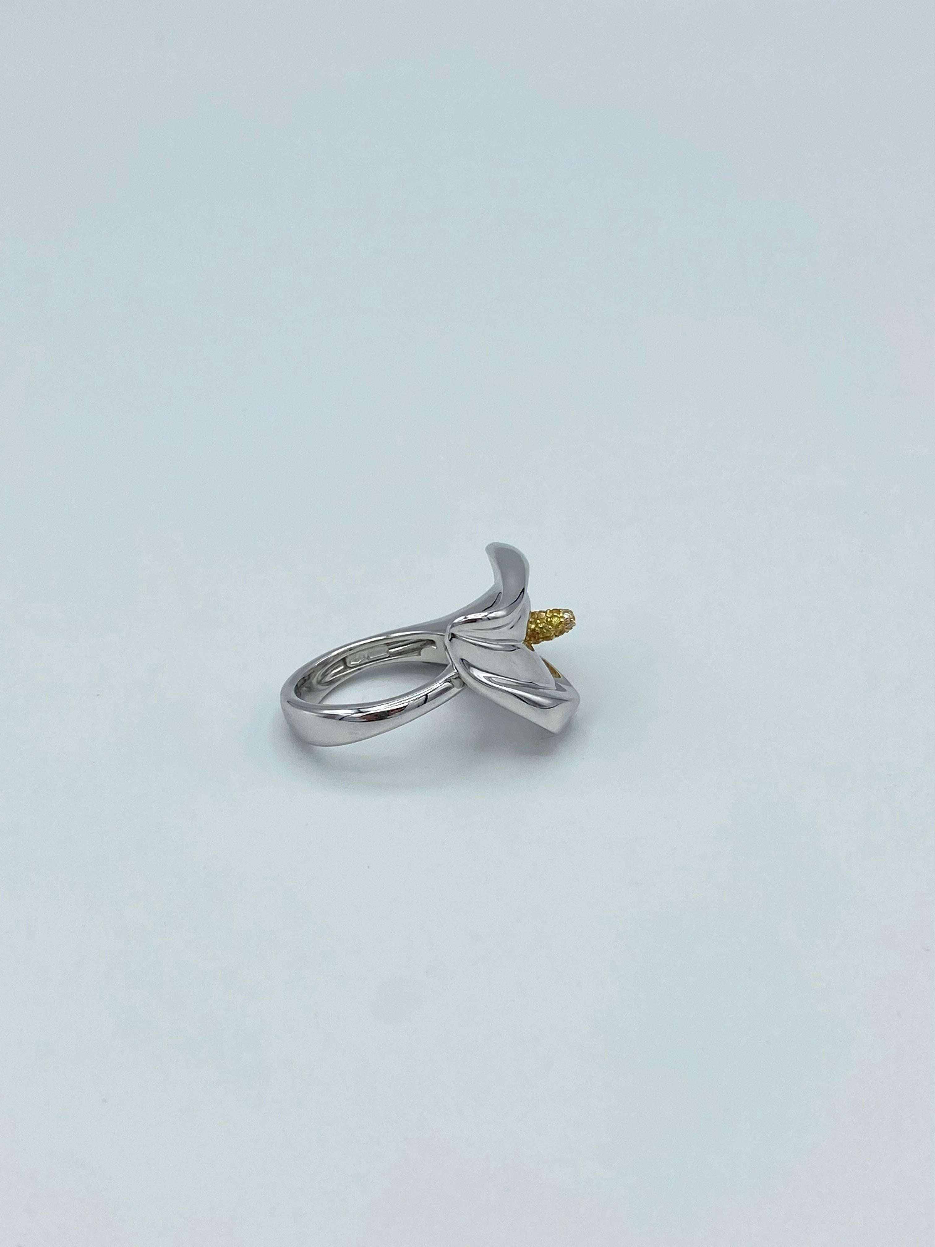 Petronilla Calla White Diamond Yellow Sapphire 18Kt Gold Ring Italian Style For Sale 4