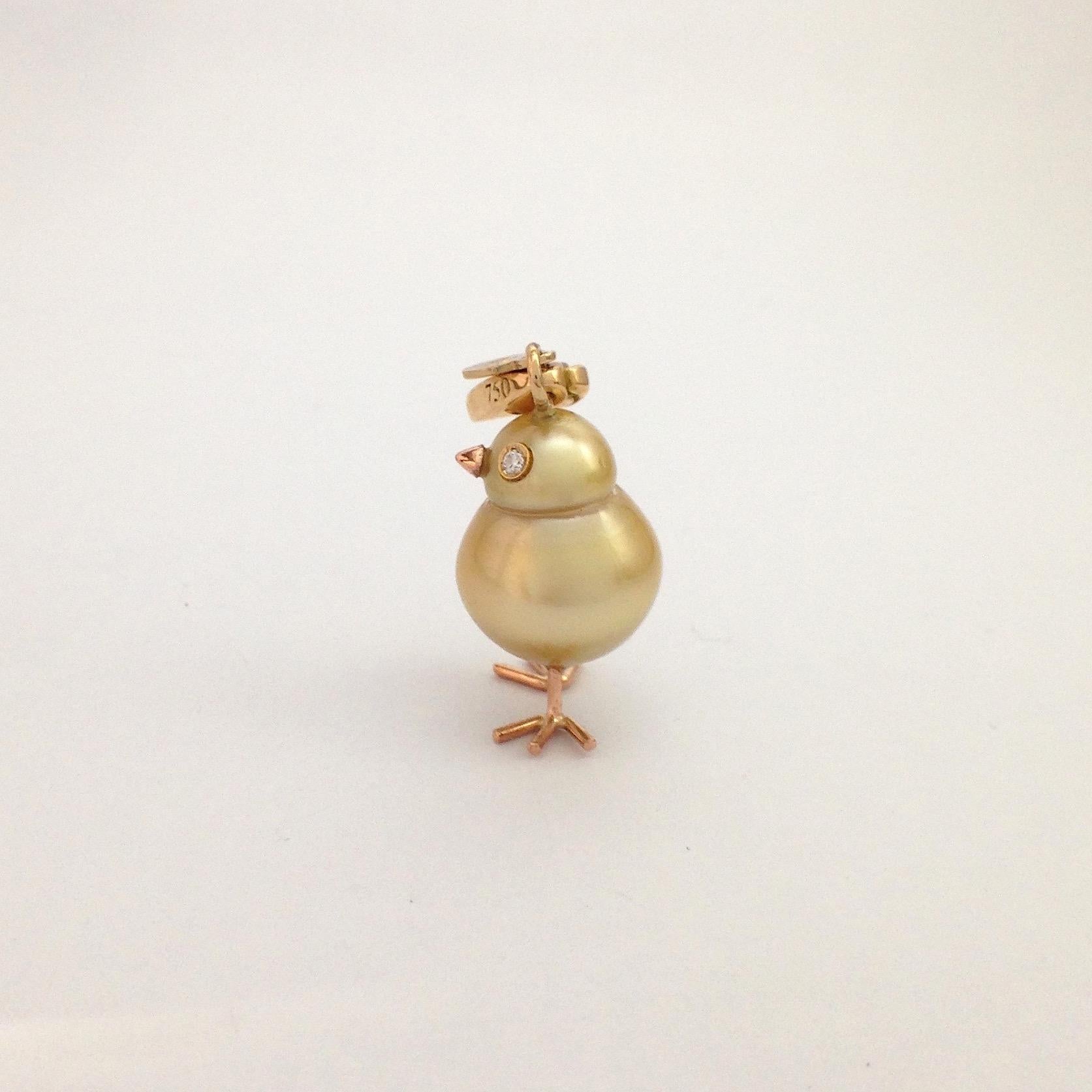 Chick Australian Pearl Diamond 18 Karat Gold Charm Pendant/Necklace 6