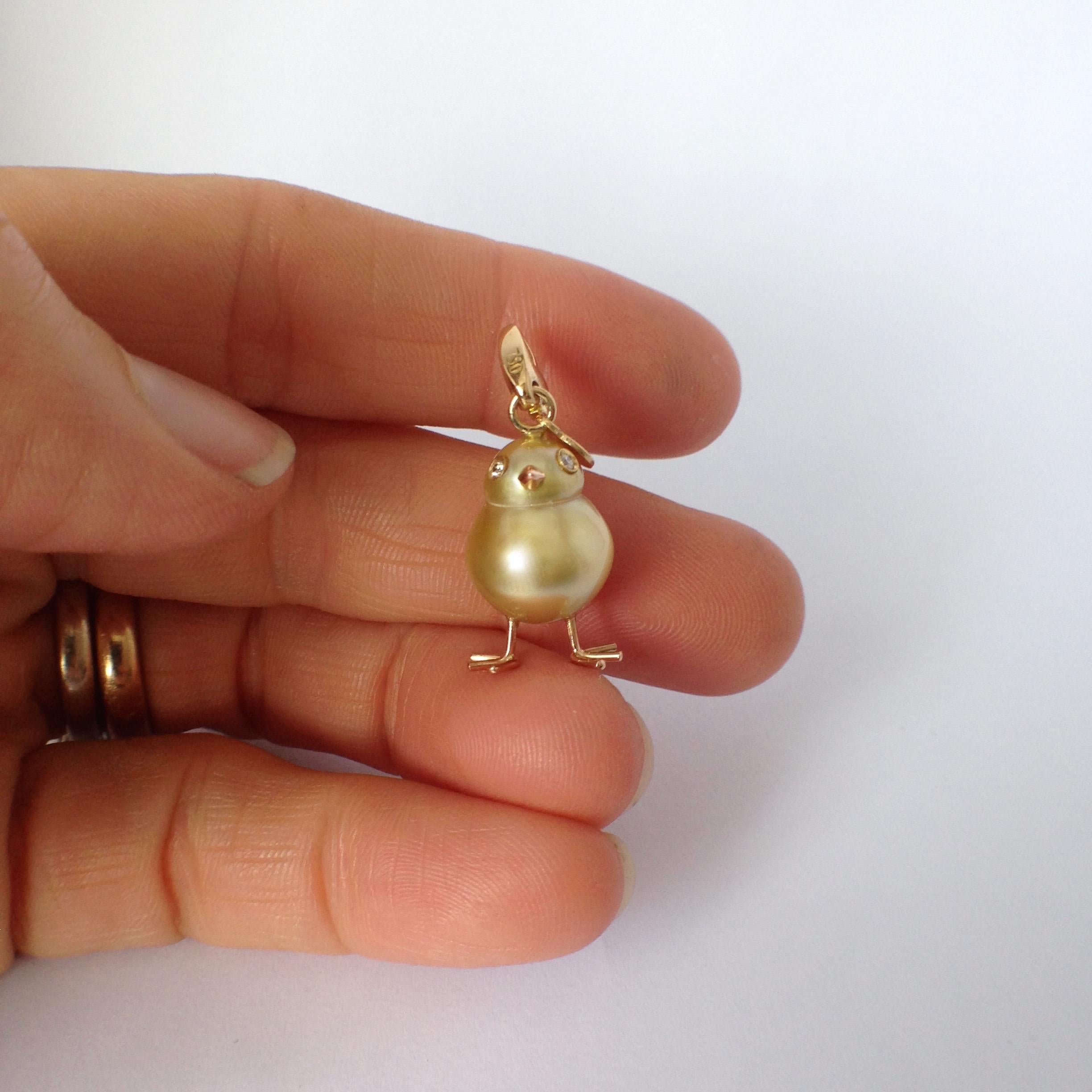 Chick Australian Pearl Diamond 18 Karat Gold Charm Pendant/Necklace 2