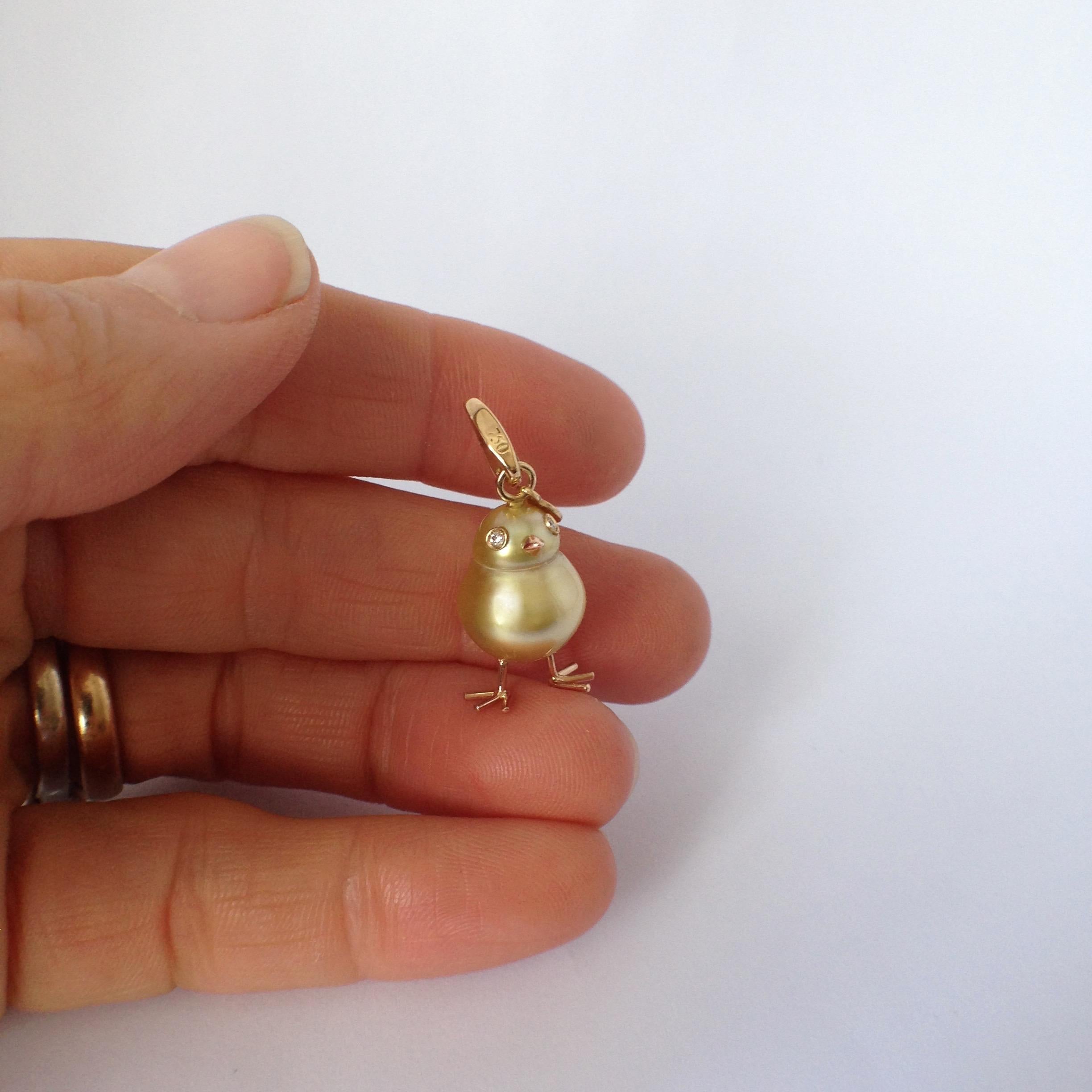 Chick Australian Pearl Diamond 18 Karat Gold Charm Pendant/Necklace 3