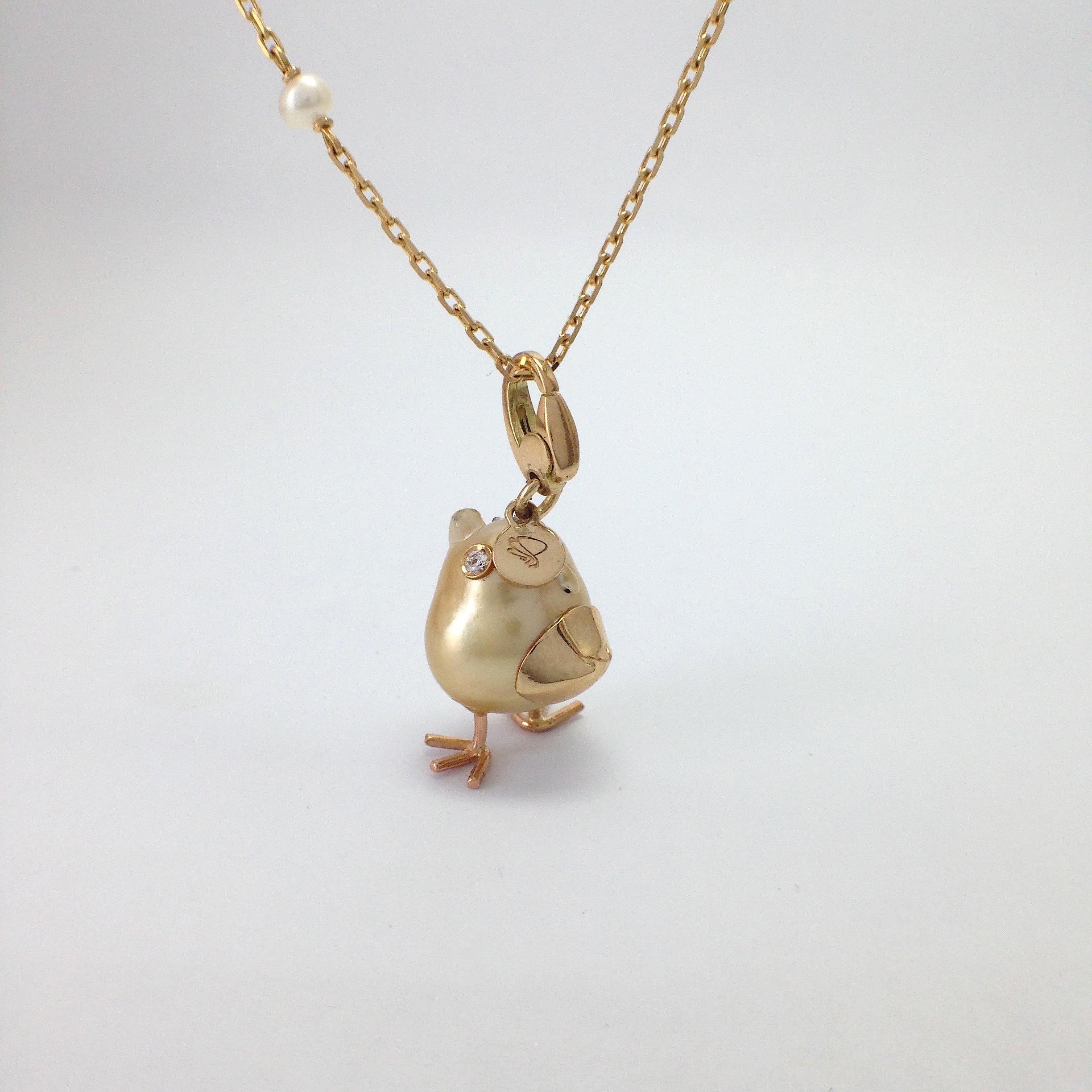 Women's Petronilla Chick Australian Pearl Diamond Yellow 18 Kt Gold Pendant or Necklace