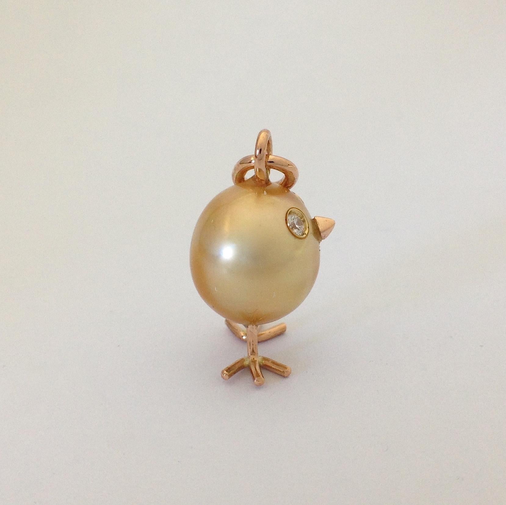 Chick Australian Pearl Diamond Yellow 18 Karat Gold Pendant or Necklace 1