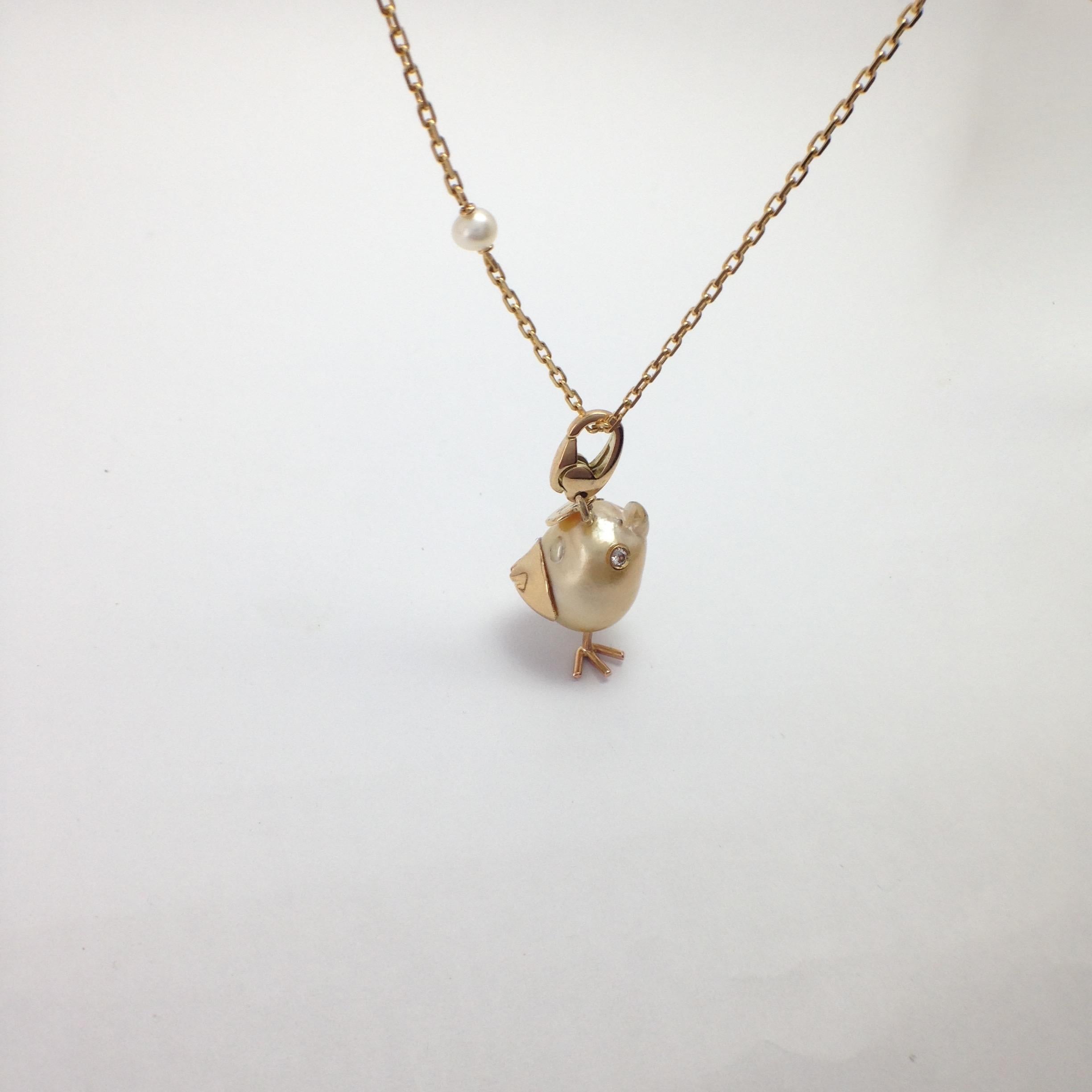 Petronilla Chick Australian Pearl Diamond Yellow 18 Kt Gold Pendant or Necklace 1
