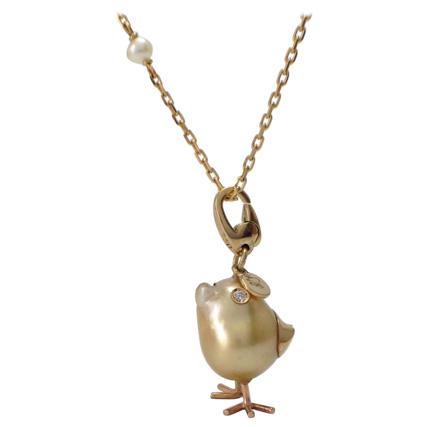 Petronilla Chick Australian Pearl Diamond Yellow 18 Kt Gold Pendant or Necklace