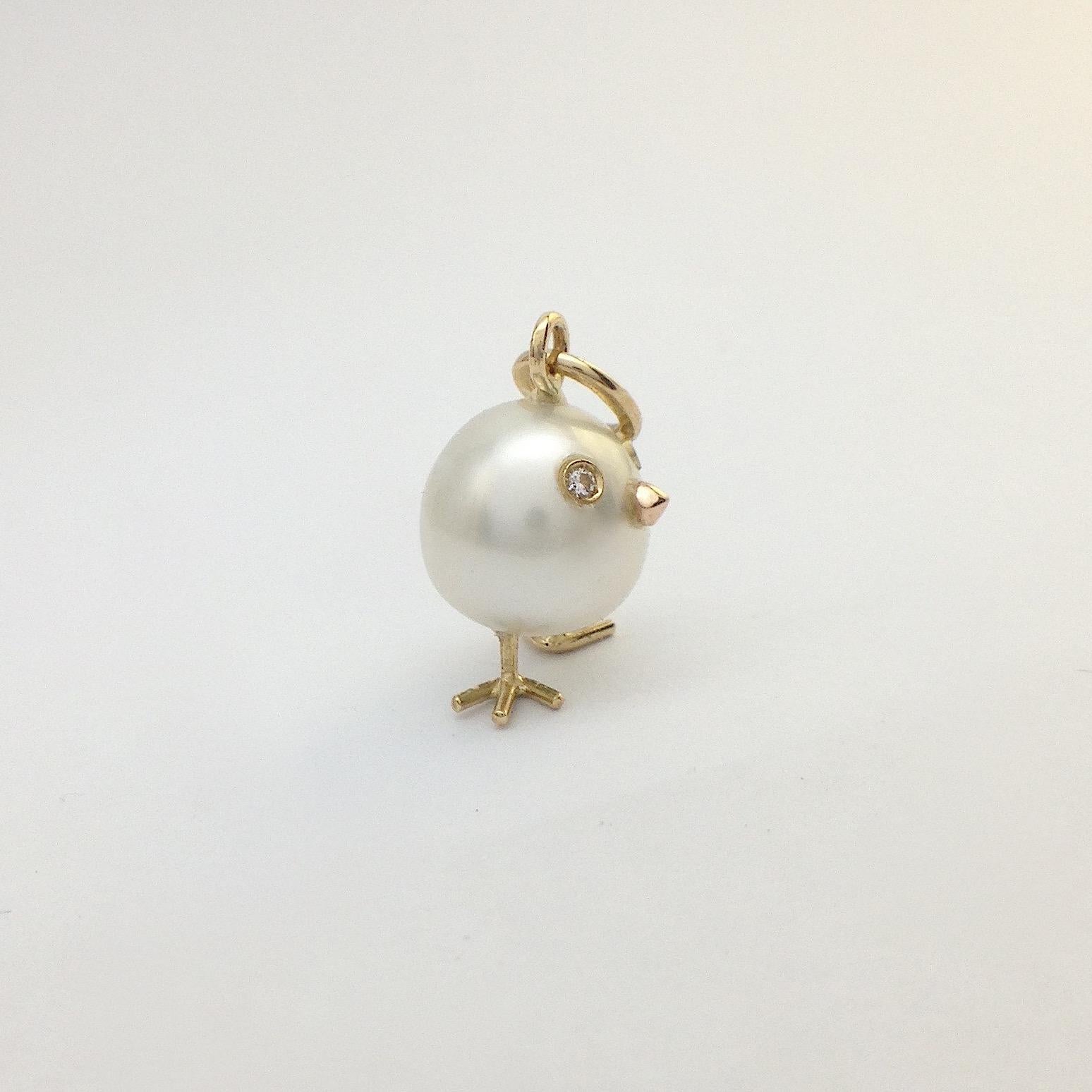 Petronilla Chick Australian Pearl White Diamond 18 Kt Gold Pendant Necklace In New Condition In Bussolengo, Verona