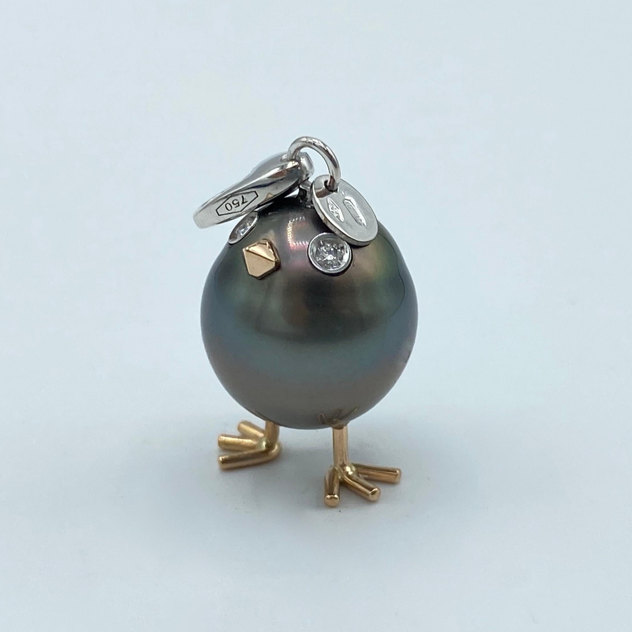 Chick Tahitian Pearl White Diamond 18 Karat Gold Pendant/Necklace Charm In New Condition In Bussolengo, Verona