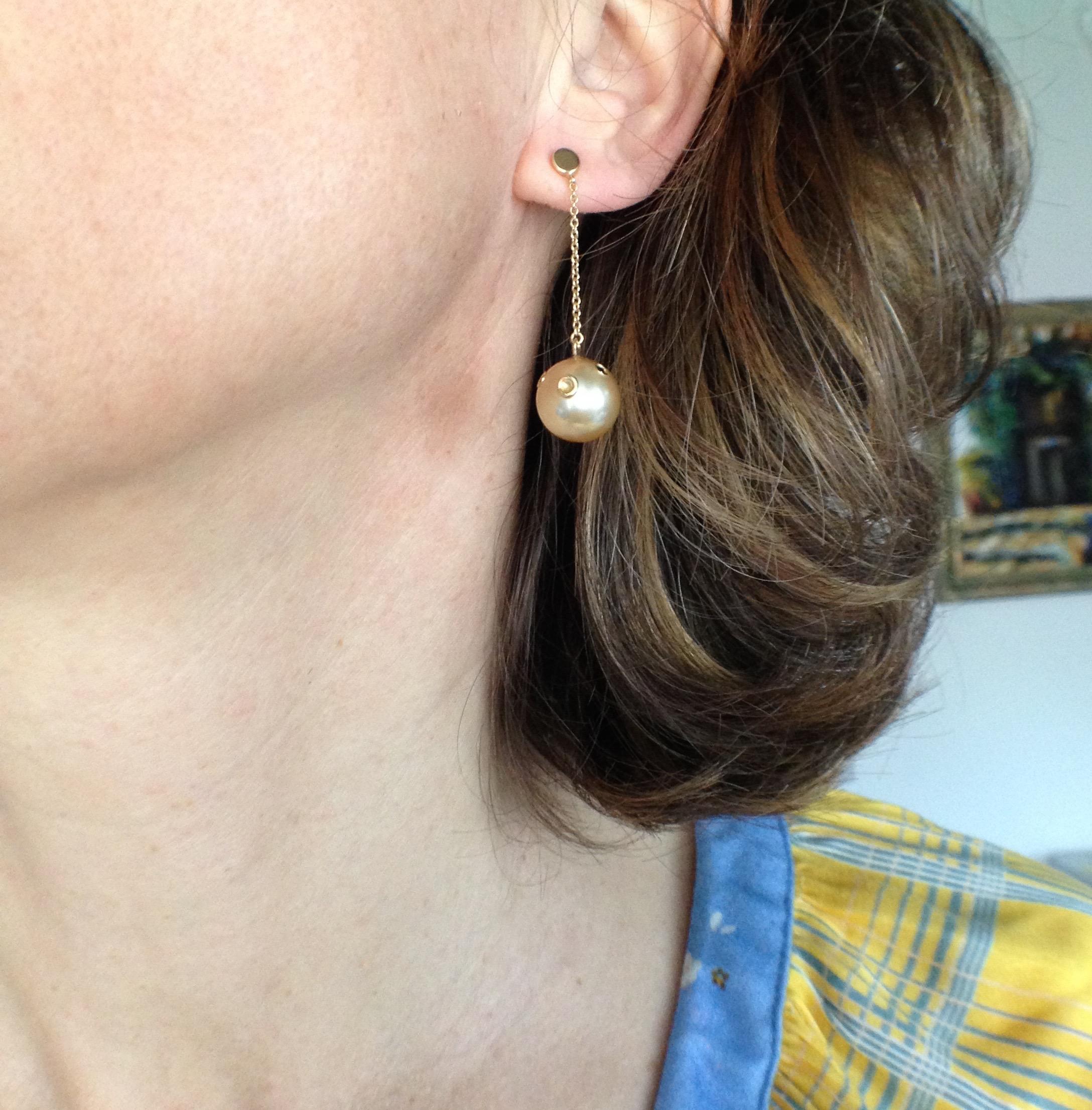 Petronilla Fish Black Diamond Australian Pearl 18 Kt Gold Drop Dangle Earrings 5