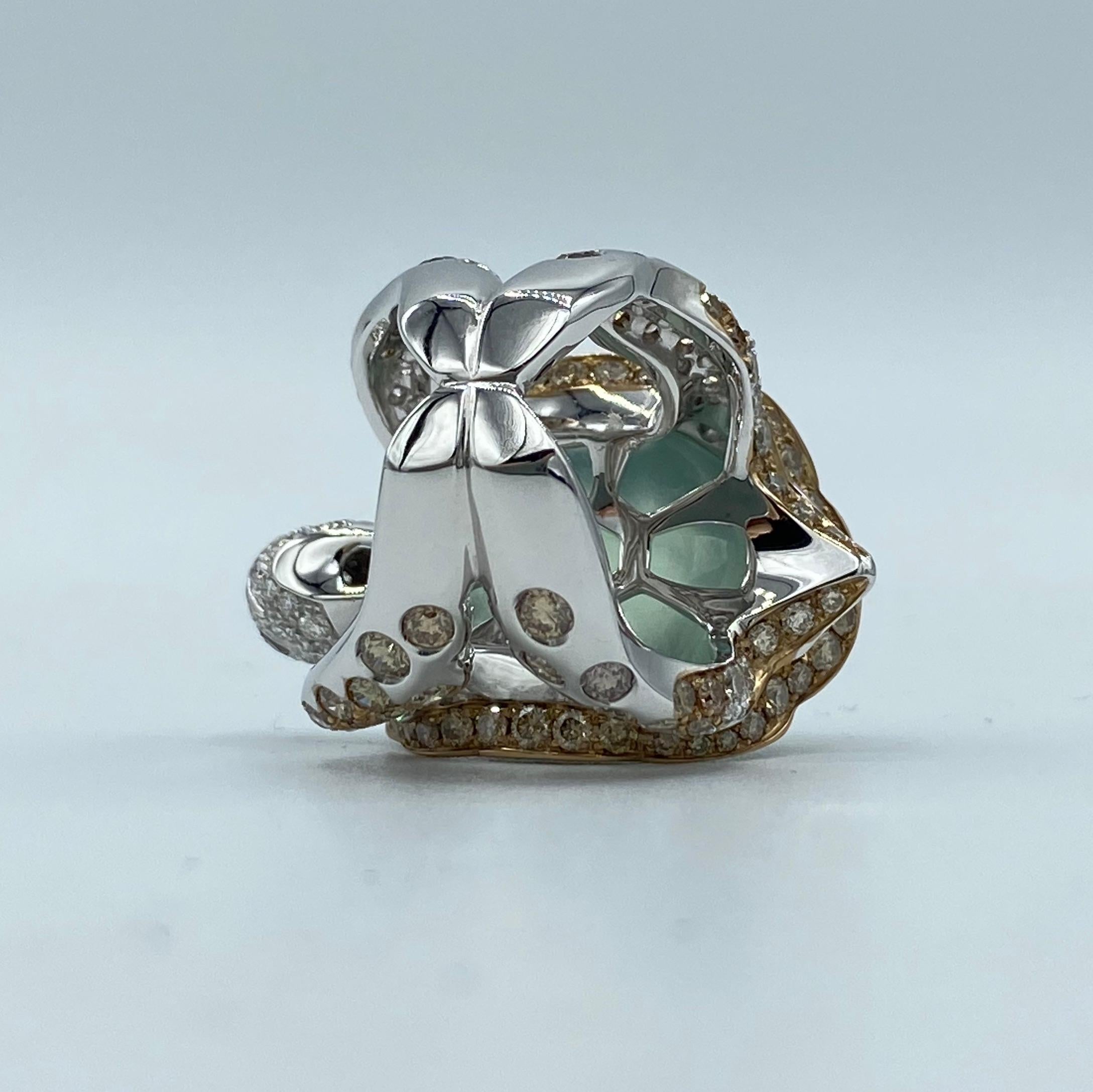 Women's Jewelry Turtle Black Brown White Diamond Prehnite 18 Karat Gold Ring
