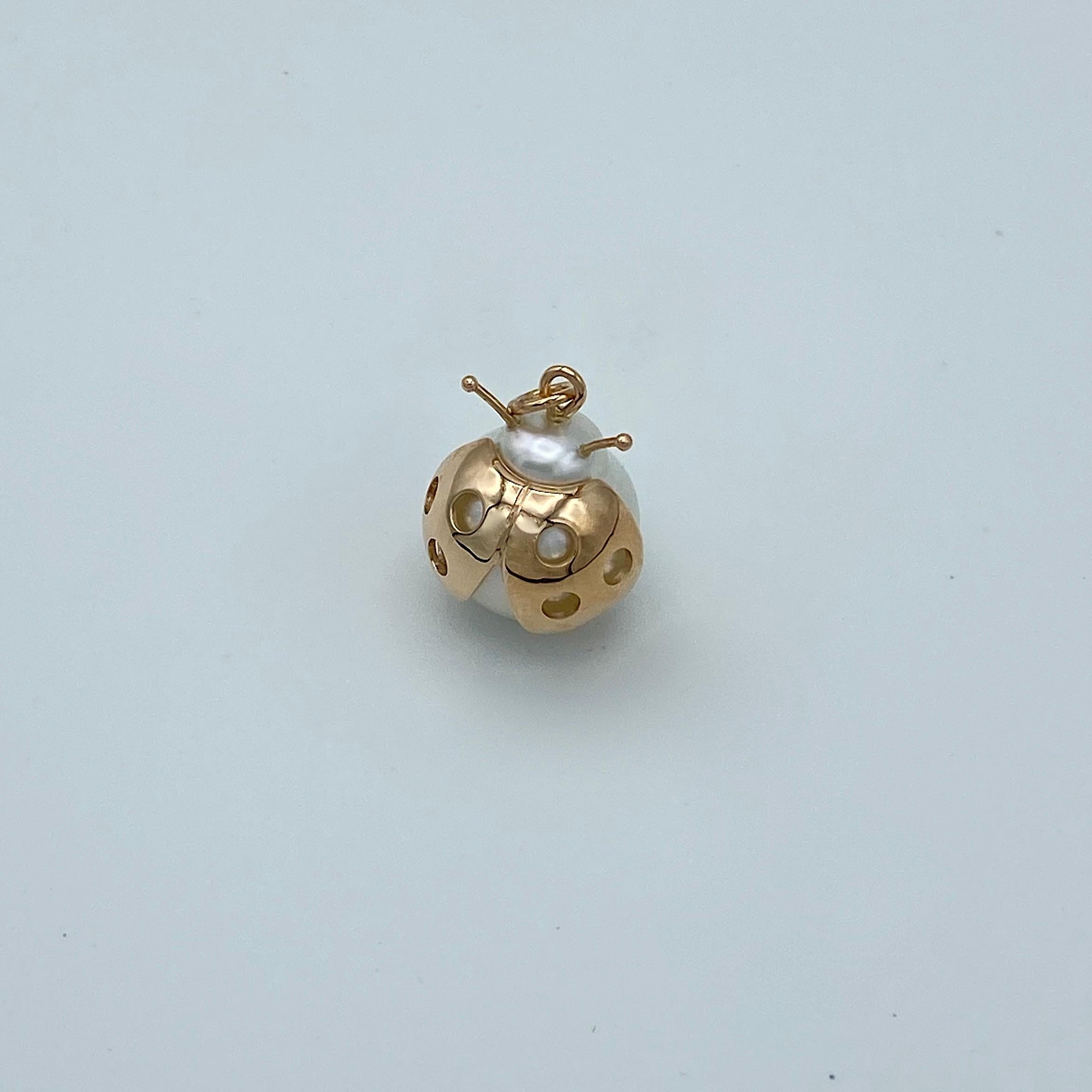 Ladybug/Bird Red 18 Karat Gold Australian Pearl Lucky Pendant/Necklace In New Condition In Bussolengo, Verona