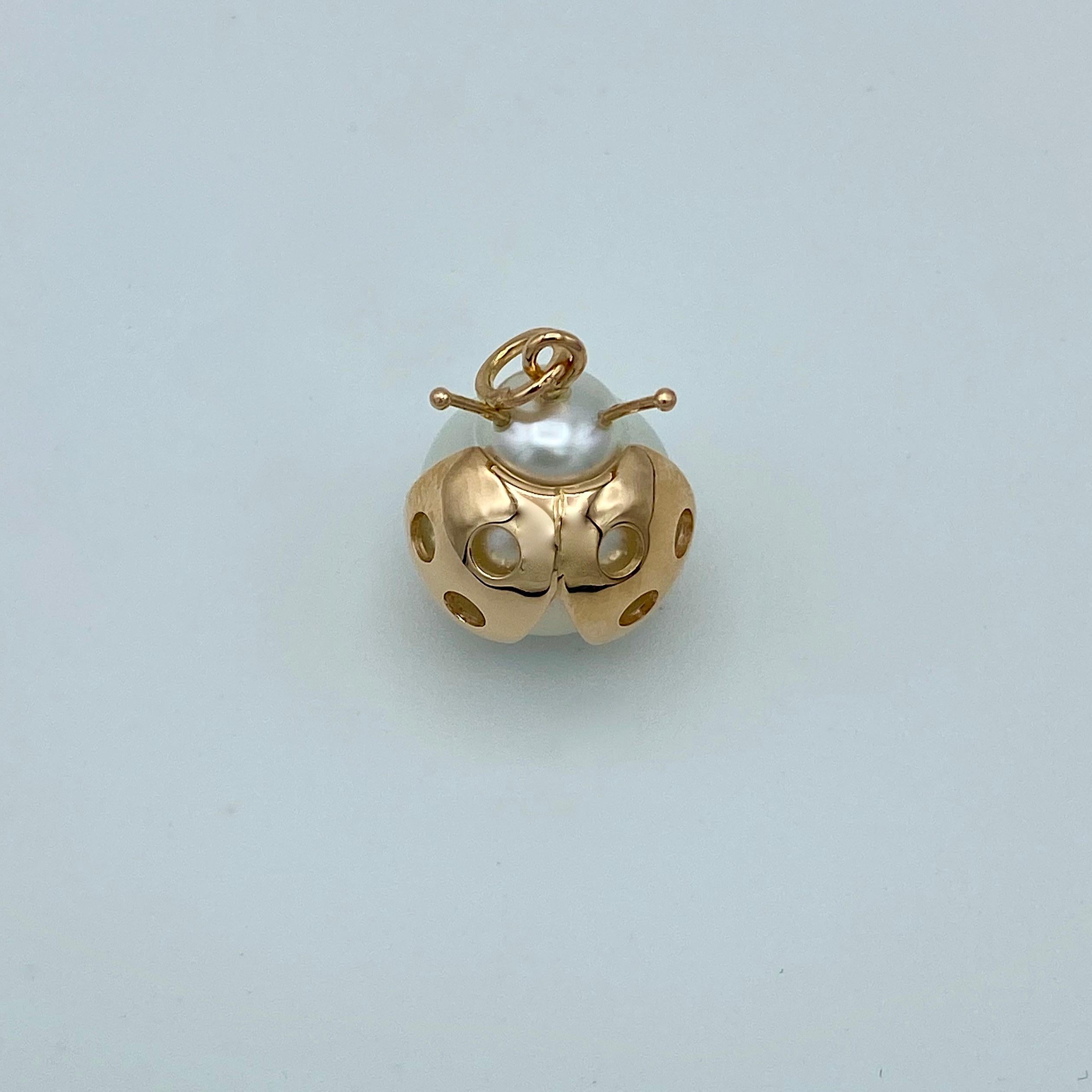Women's Ladybug/Bird Red 18 Karat Gold Australian Pearl Lucky Pendant/Necklace