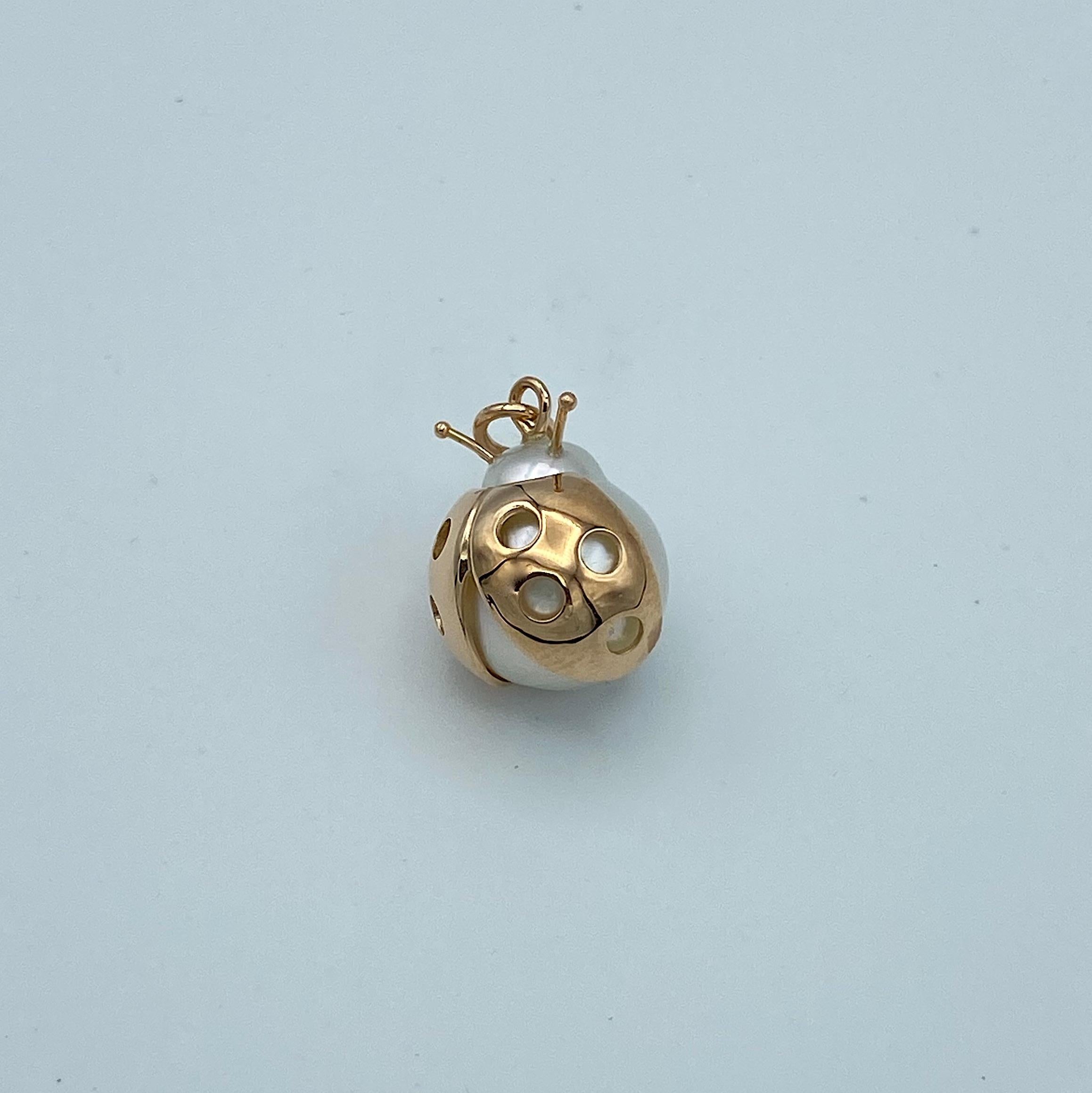 Ladybug/Bird Red 18 Karat Gold Australian Pearl Lucky Pendant/Necklace 4