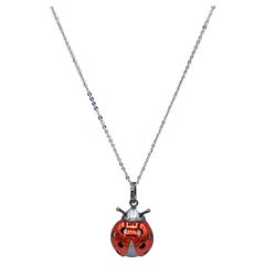 Halskette mit Tahiti-Perlenanhänger, Ladybug / Ladybird, 18 Karat Rot-Weißgold