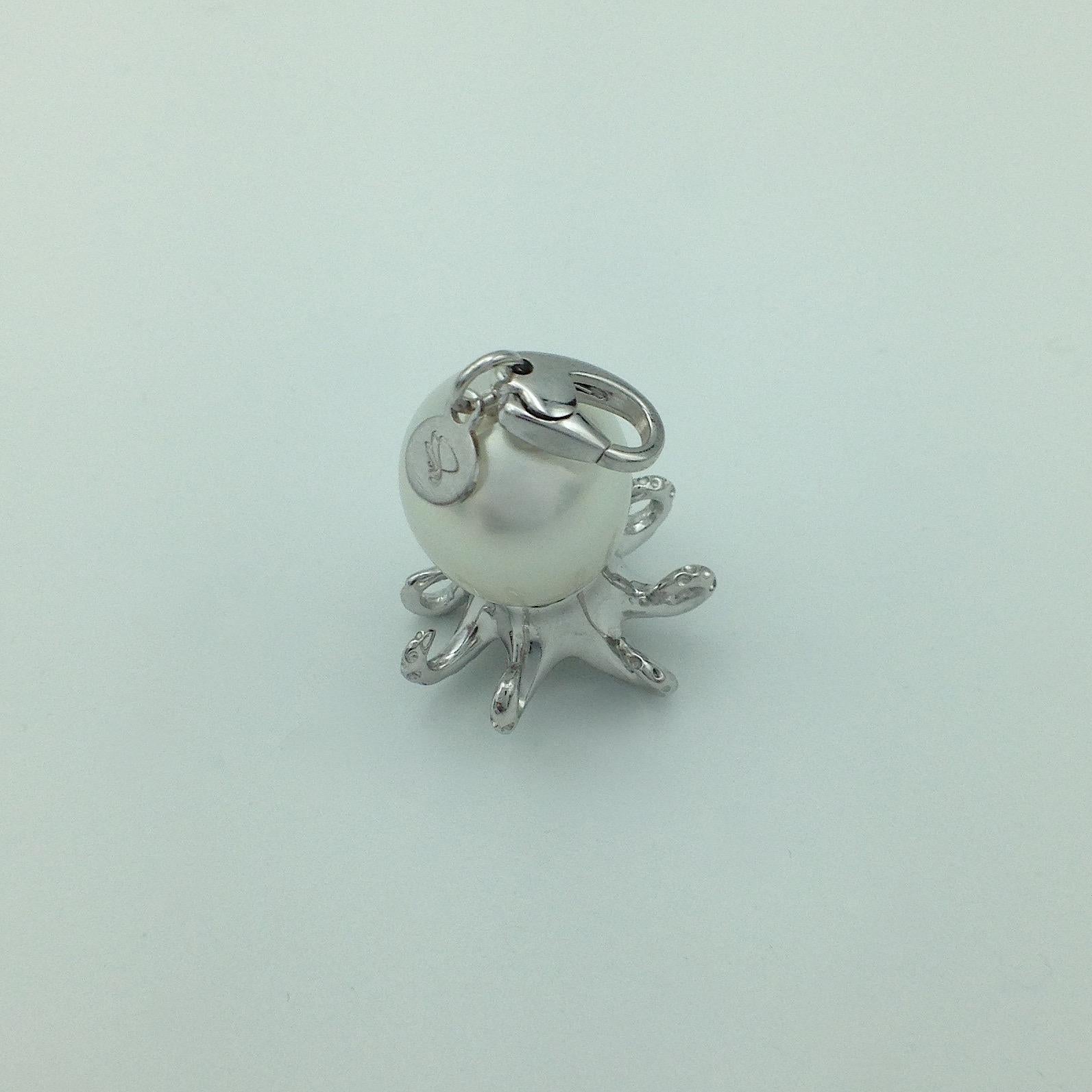 Women's Octopus Blue Sapphire White 18 Karat Gold Pearl Pendant/Necklace and Charm