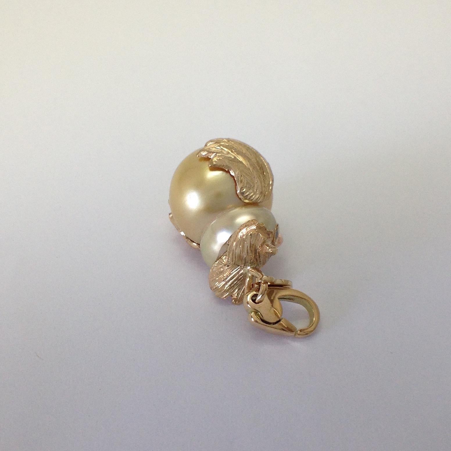 Women's Petronilla Owl Diamond 18 Karat Gold Australian Pearl Charm or Pendant Necklace