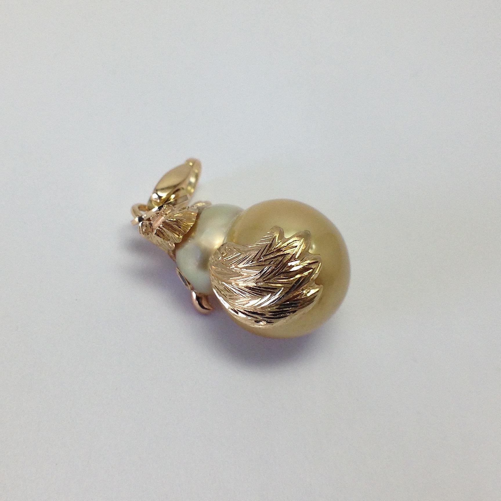 Petronilla Owl Diamond 18 Karat Gold Australian Pearl Charm or Pendant Necklace 2