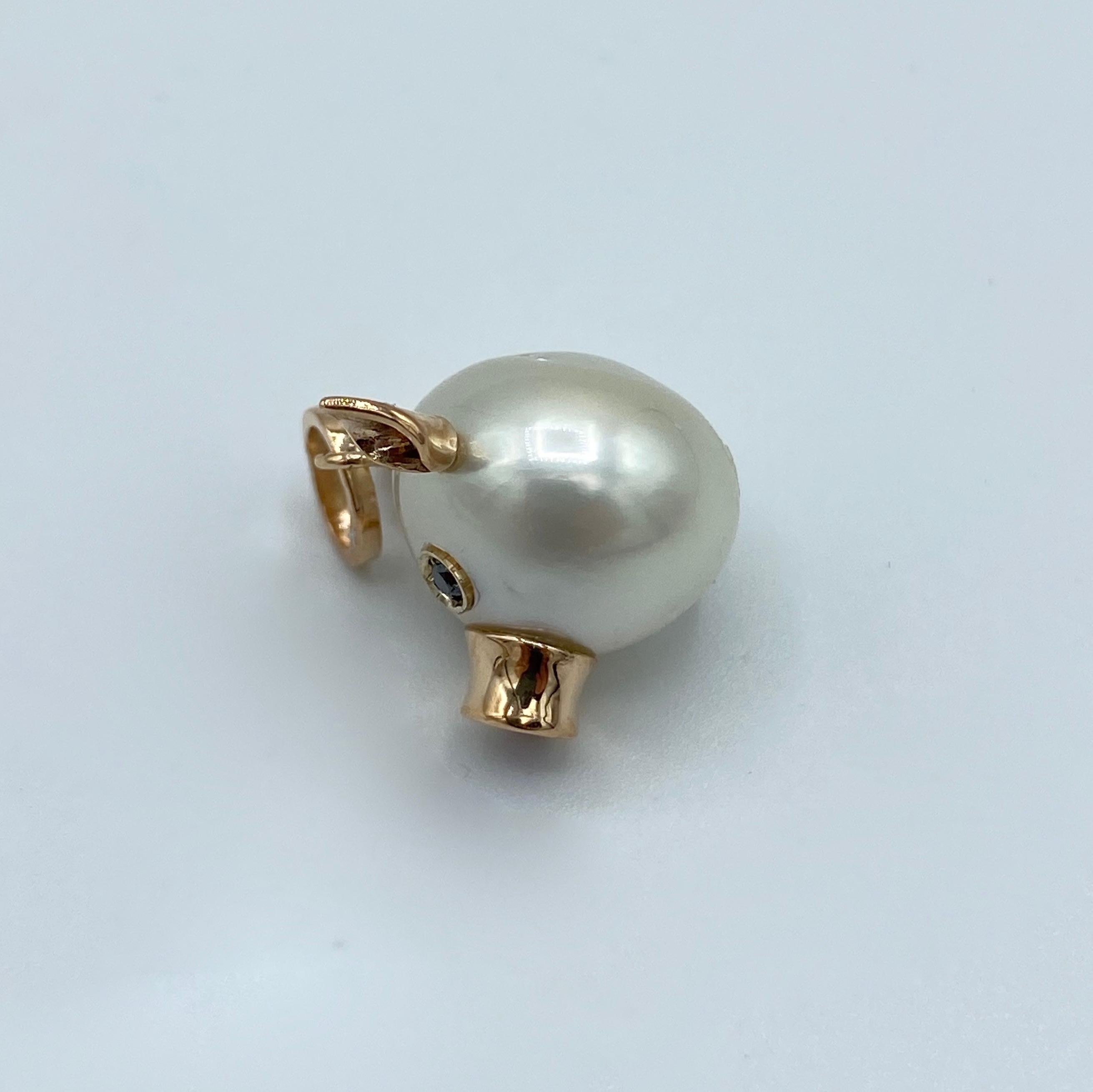 Petronilla Pig Black Diamond Sapphire 18 Kt Gold Pearl Italian Pendant Necklace 4