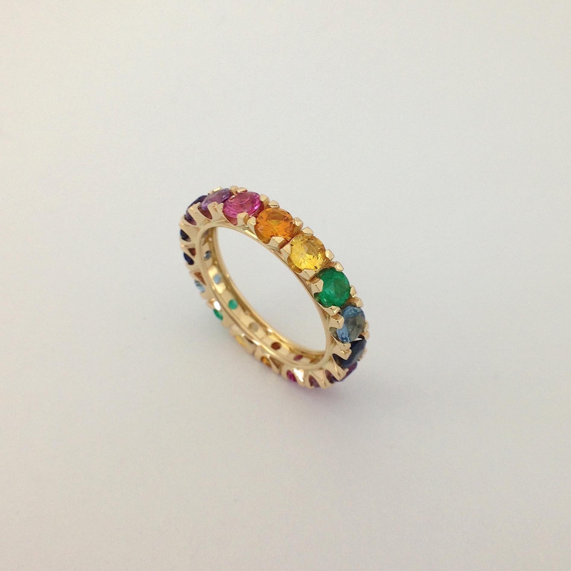Rainbow Sapphire Emerald Semiprecious Stone 18 Karat Gold Ring Handmade in Italy 1