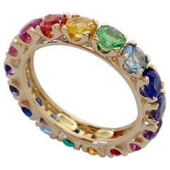 Petronilla Rainbow Sapphire Emerald Tzavorite Semiprecious Stone 18Kt Gold Ring