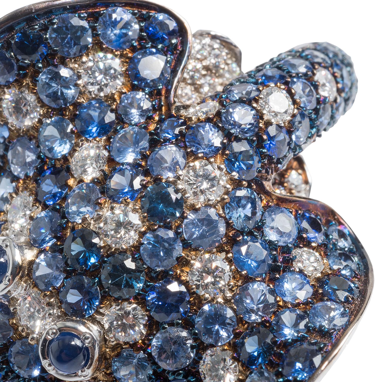 Ray Fish White Diamond Blue Sapphire 18 Karat Gold Ring Made in Italy Petronilla 1