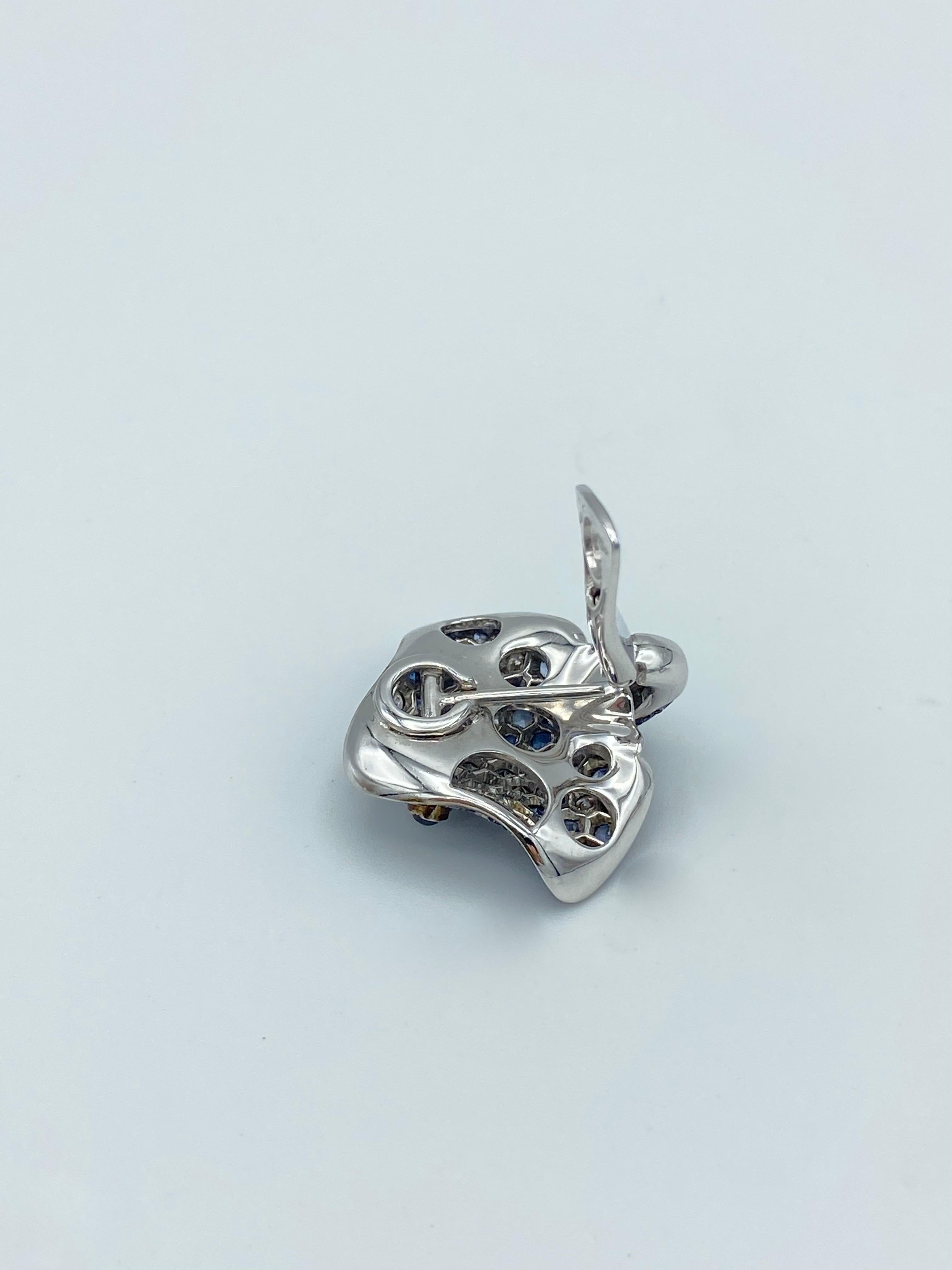 De las mujeres Pendientes Petronilla Pez Raya Diamante Blanco Zafiro Azul Oro de 18 Kt Hecho en Italia en venta