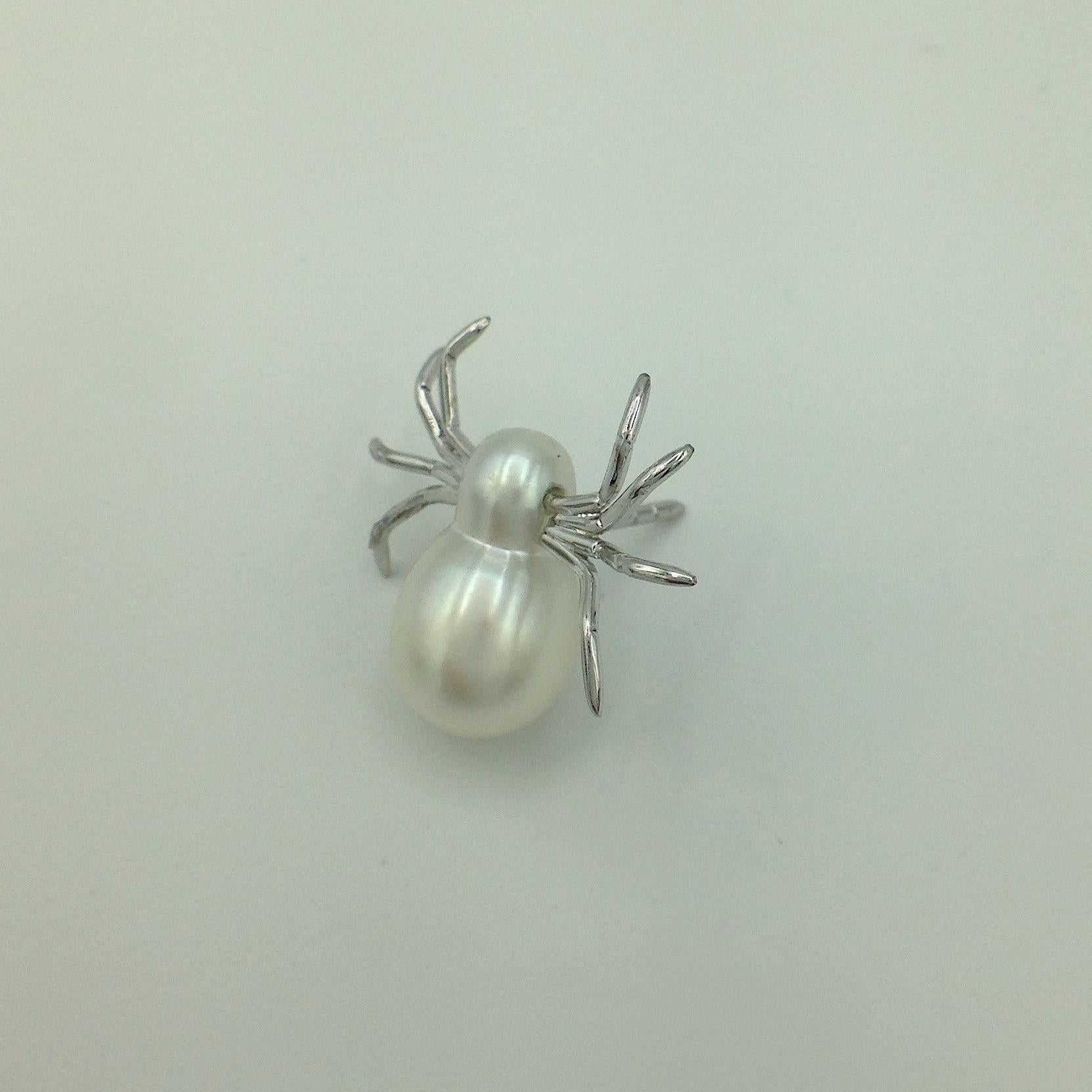 White 18 Karat White Gold Pearl Pin Spider Made in Italy 5