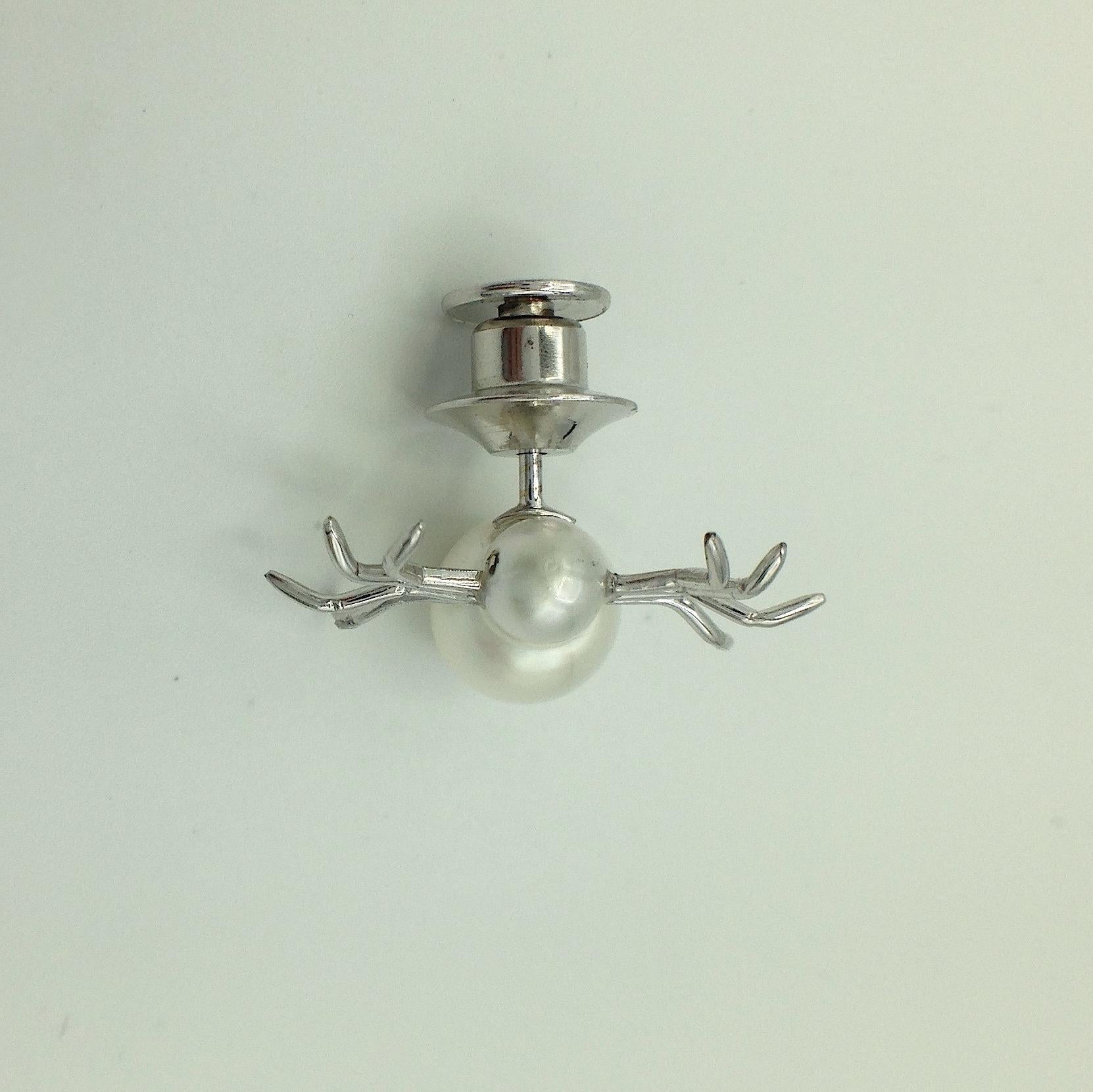 White 18 Karat White Gold Pearl Pin Spider Made in Italy 6