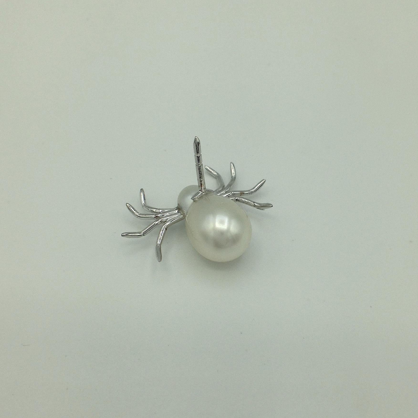 White 18 Karat White Gold Pearl Pin Spider Made in Italy 1