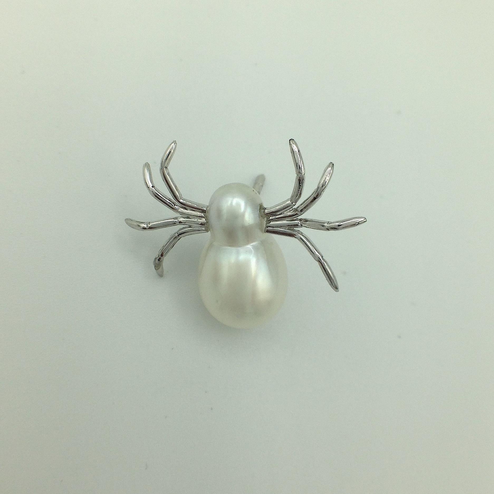 White 18 Karat White Gold Pearl Pin Spider Made in Italy 2