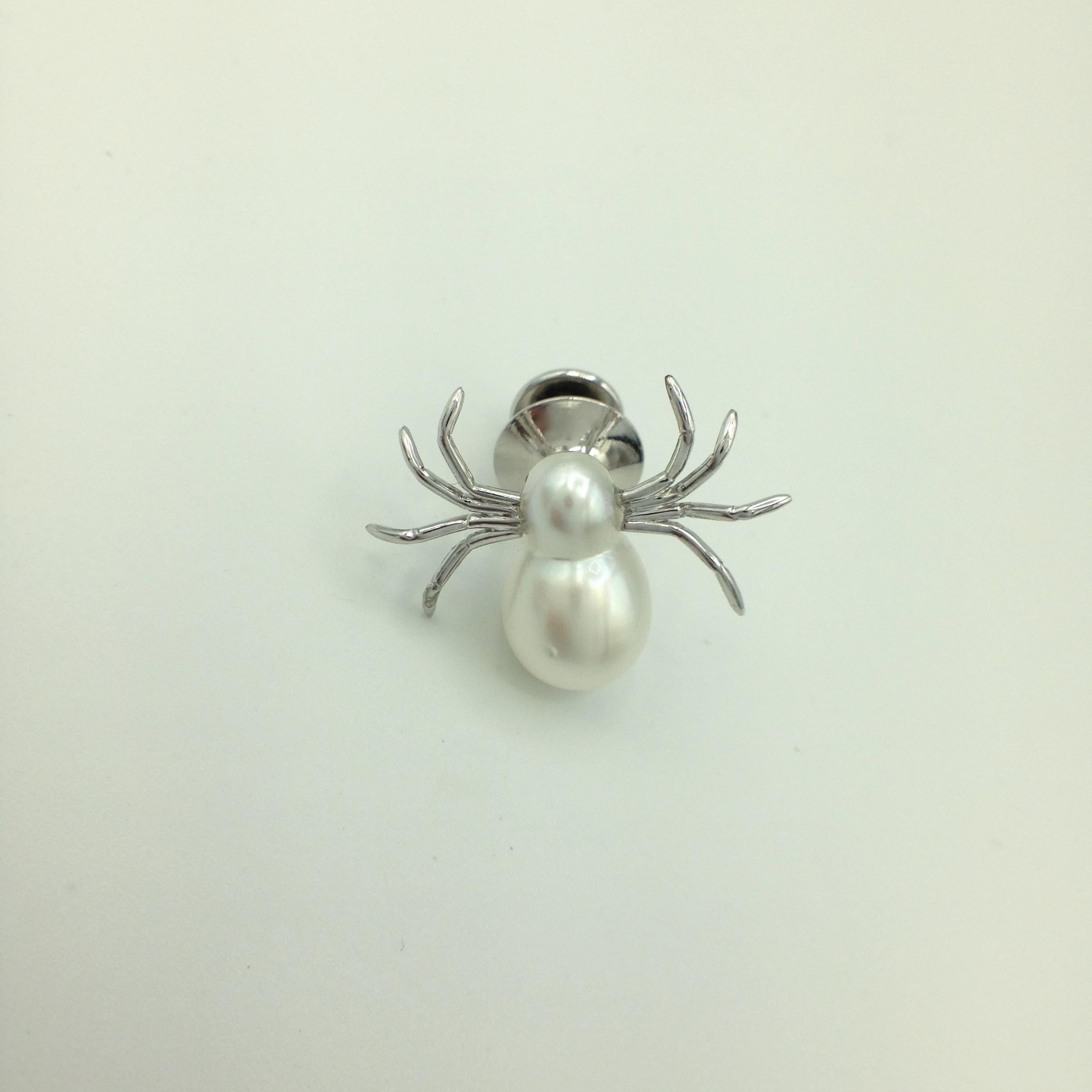 White 18 Karat White Gold Pearl Pin Spider Made in Italy 3