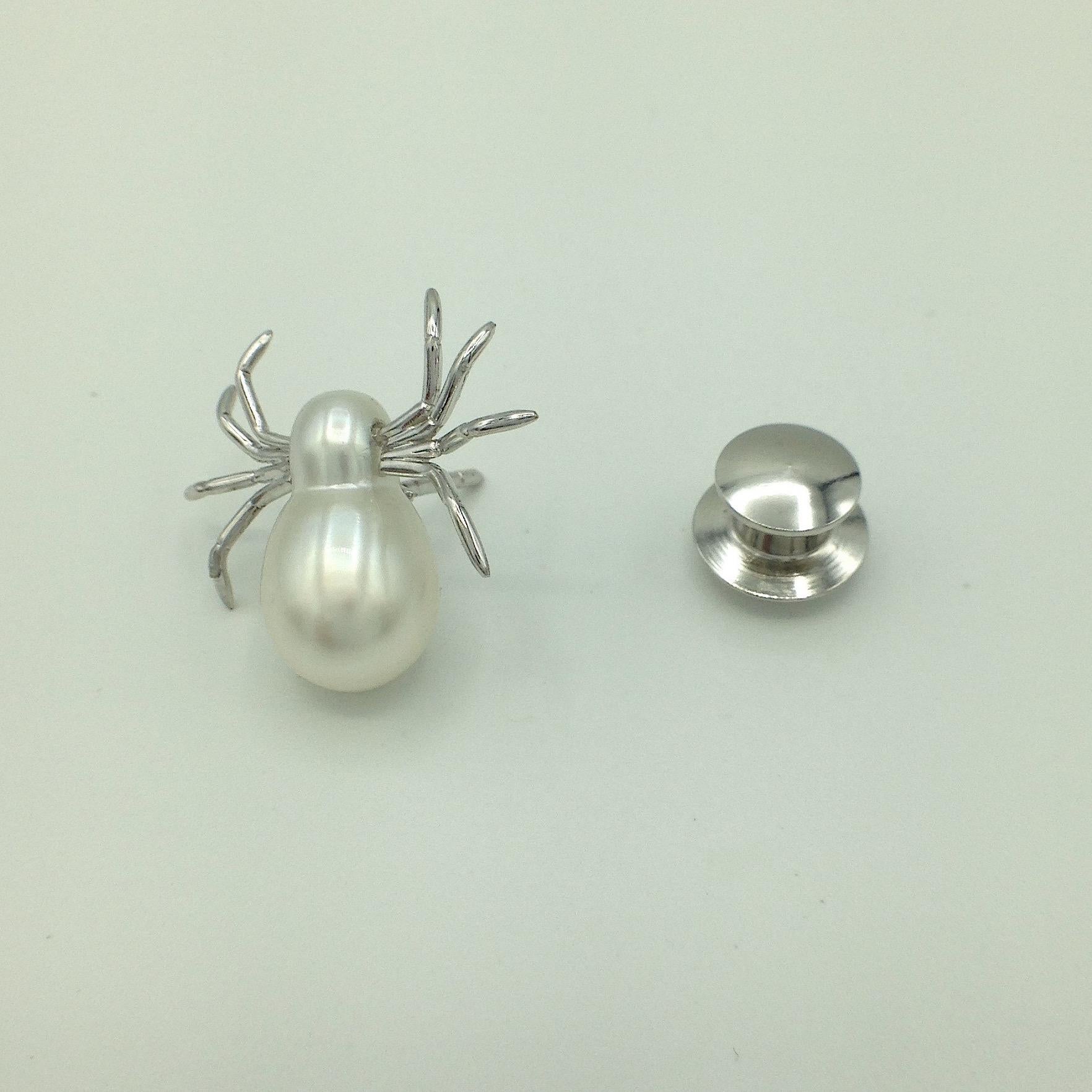 White 18 Karat White Gold Pearl Pin Spider Made in Italy 4