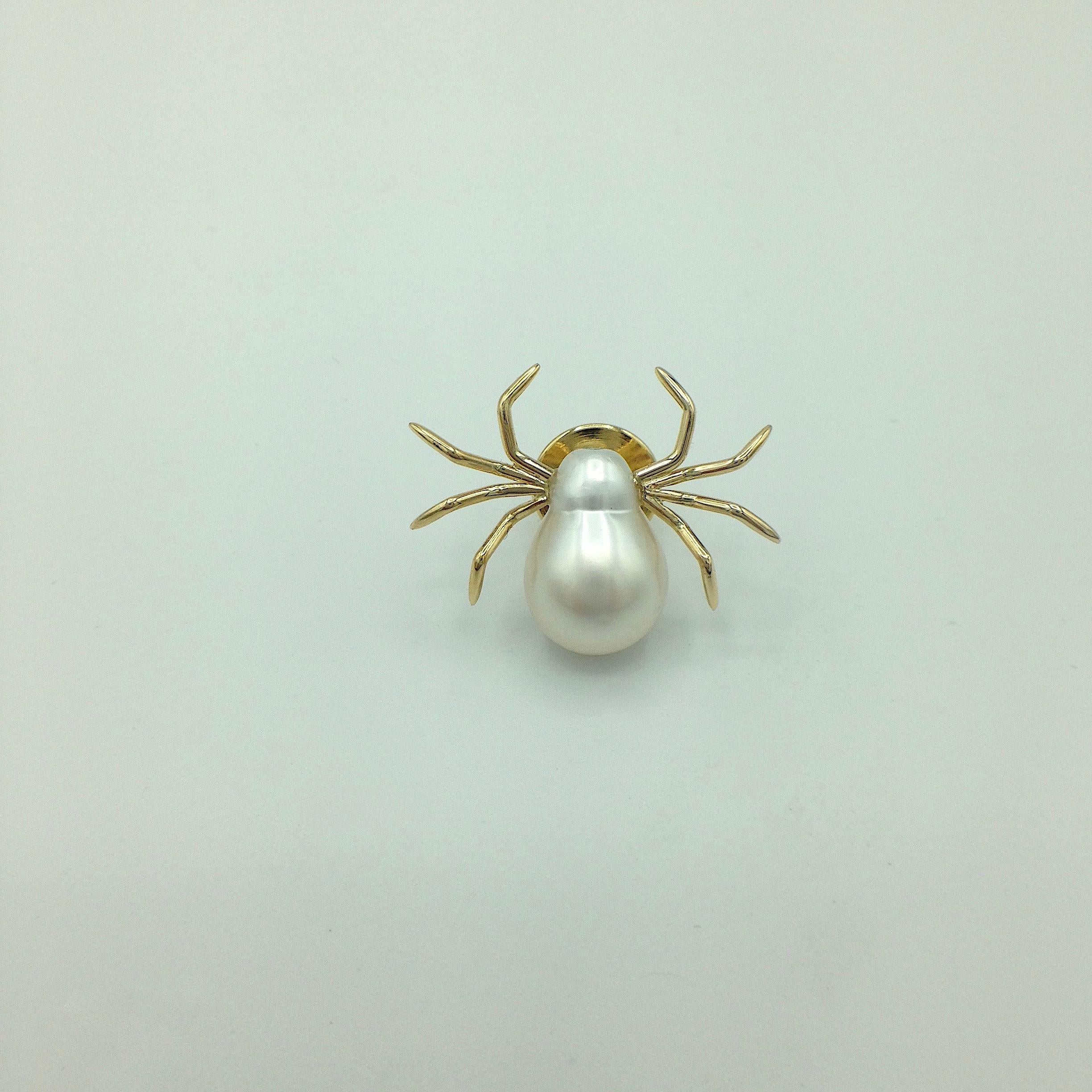 White 18 Karat Yellow Gold Pearl Pin Spider Made in Italy 3