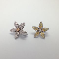 White Diamond Yellow Sapphire 18 Karat Gold Flower Stud Earrings Made in Italy