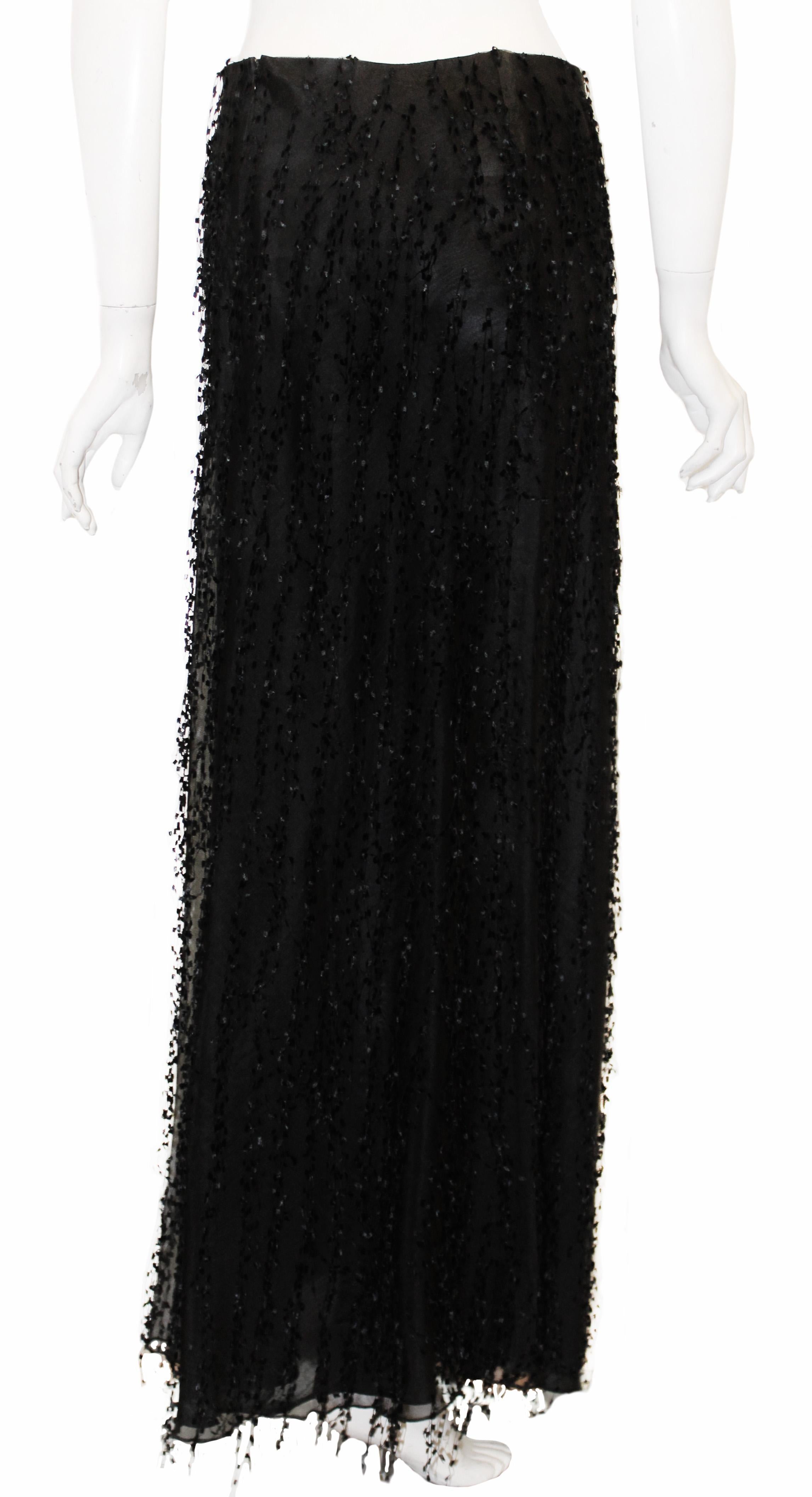 Petrovich & Robinson Black Silk Tassel/Fringe Evening Skirt 42 EU In Excellent Condition For Sale In Palm Beach, FL