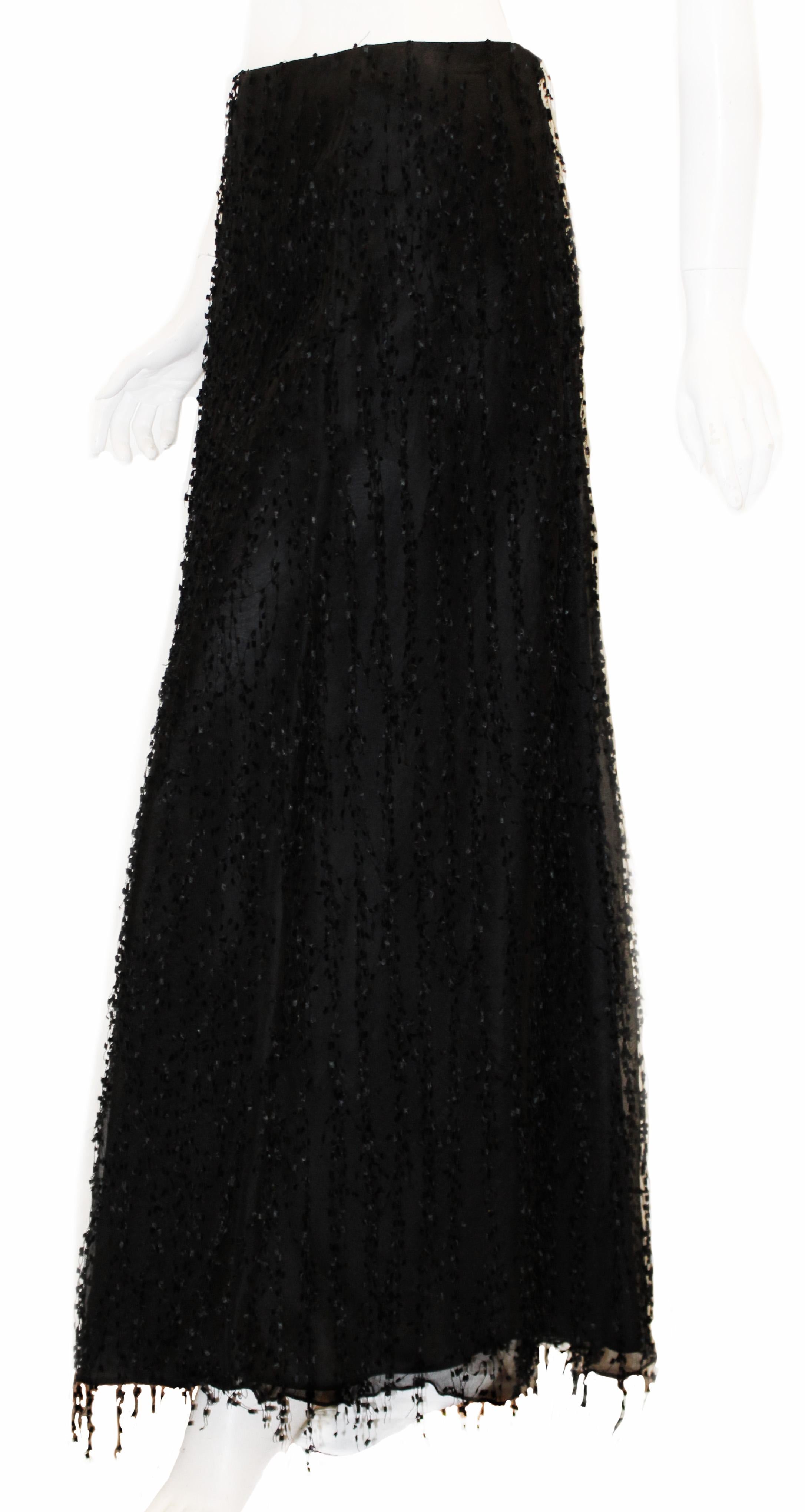 Women's Petrovich & Robinson Black Silk Tassel/Fringe Evening Skirt 42 EU For Sale