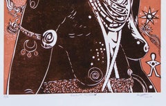 Balantu Woman, Petrus Amuthenu, cardboard block print on paper