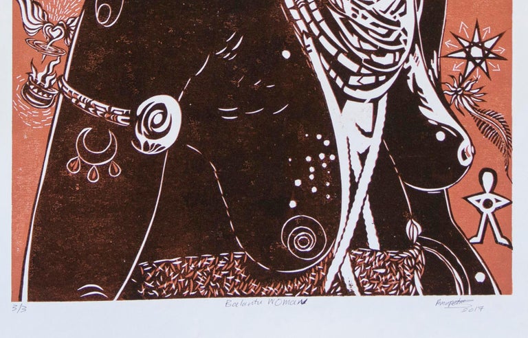 Balantu Woman, Petrus Amuthenu, cardboard block print on paper - Contemporary Print by Petrus Amuthenu