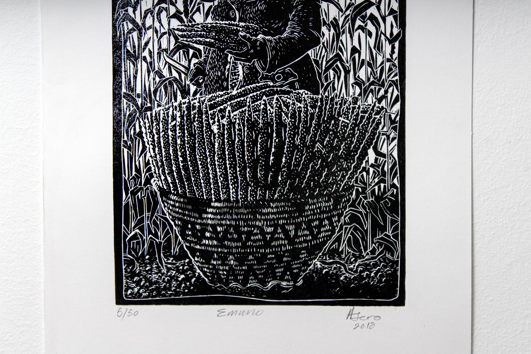 Emuno (edition of 50), Petrus Amuthenu, Linoleum block print on paper For Sale 1